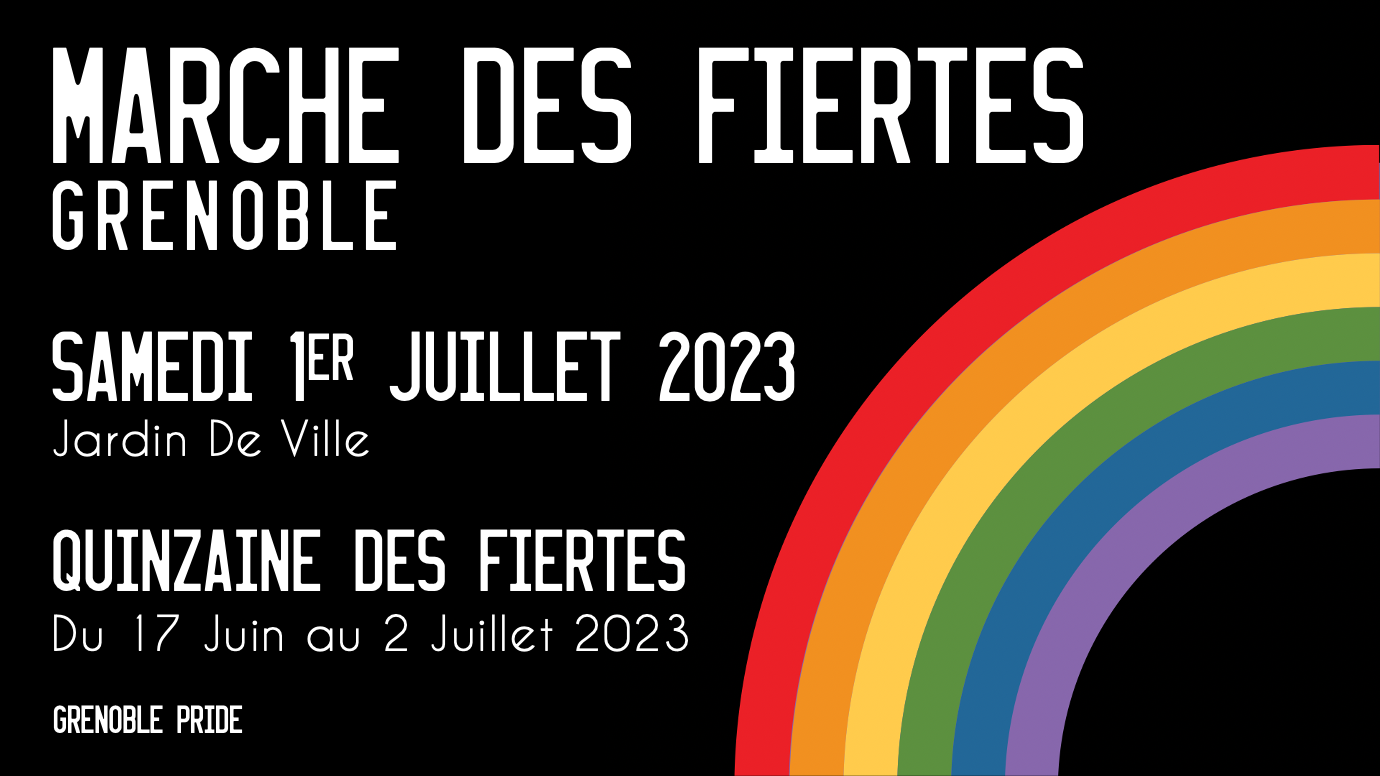 Marche des Fiertés de Grenoble, samedi premier juillet 2023 au jardin de ville. Quinzaine des Fiertés, du 17 juin au 2 juillet.